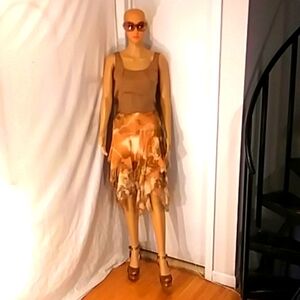 🔥 Ralph Lauren Brown, Rust, Brown & White Tie Dye Asymmetrical Tiered Skirt.